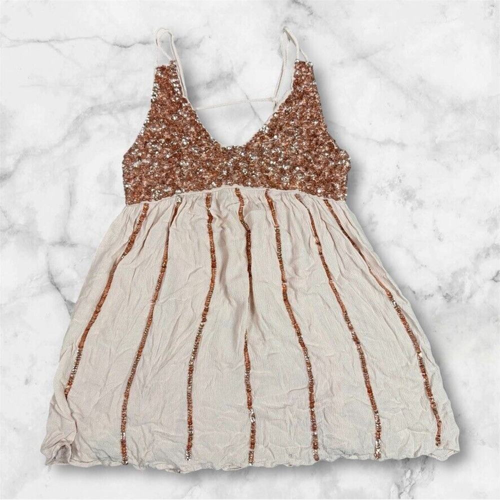 Intimately Free People Girl Rose Gold Slip Dress XS Pink Sequined